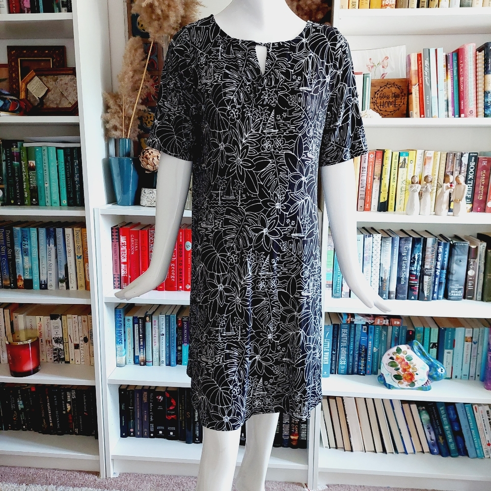 Chico's Black and White Floral Midi Dress